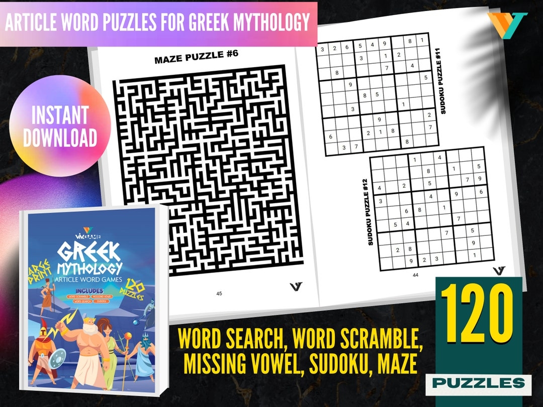 120 Greek Mythology Related Word Puzzle Articles Vol 1 Instant Download Word Search Scramble Missing Vowel Sudoku Maze Printable PDF Etsy
