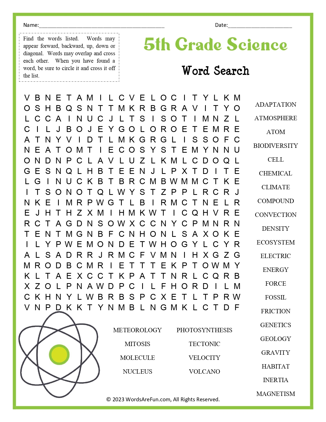 5th grade word search