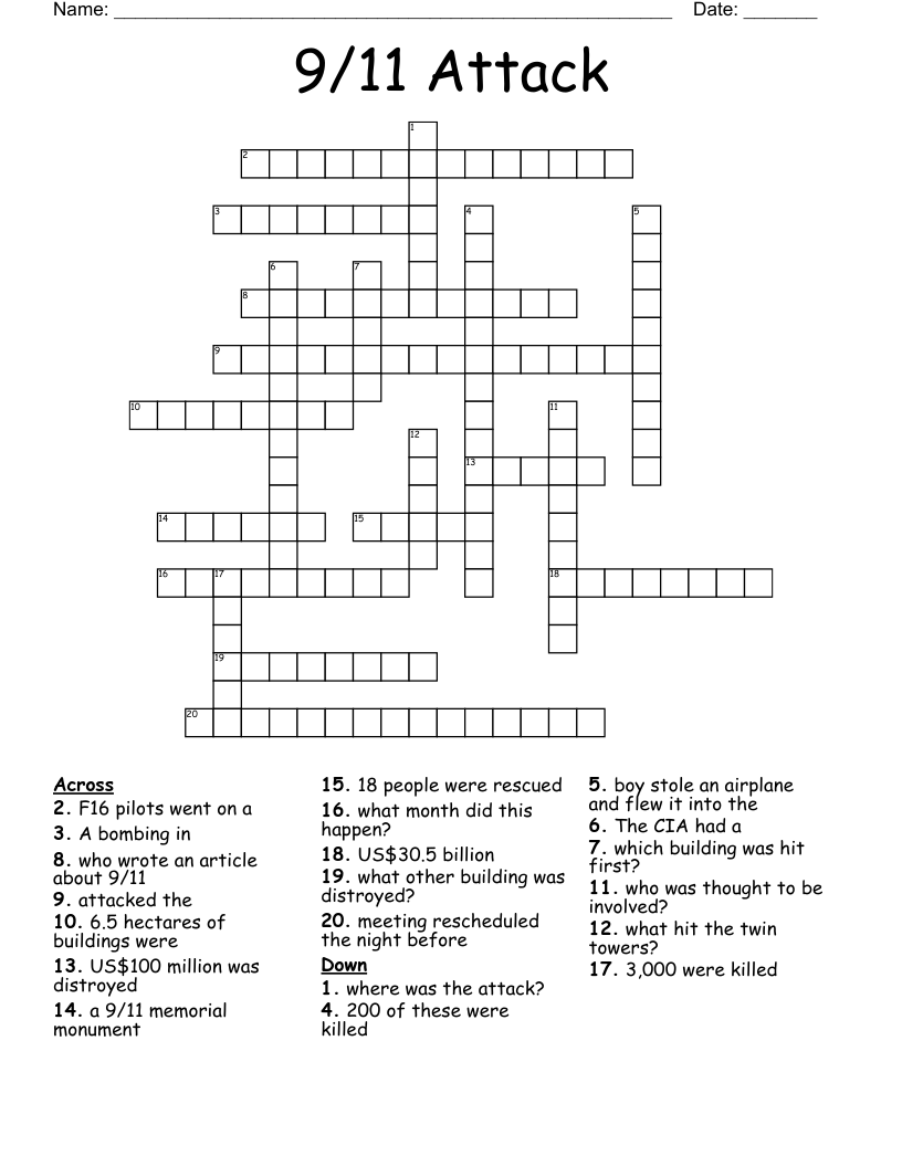 9 11 Attack Crossword WordMint