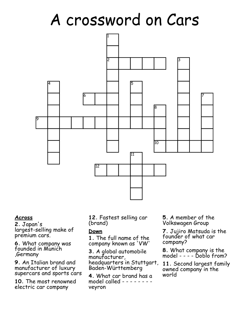 A Crossword On Cars WordMint