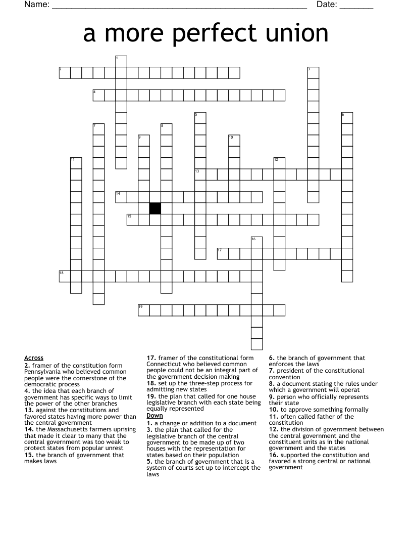 A More Perfect Union Crossword WordMint