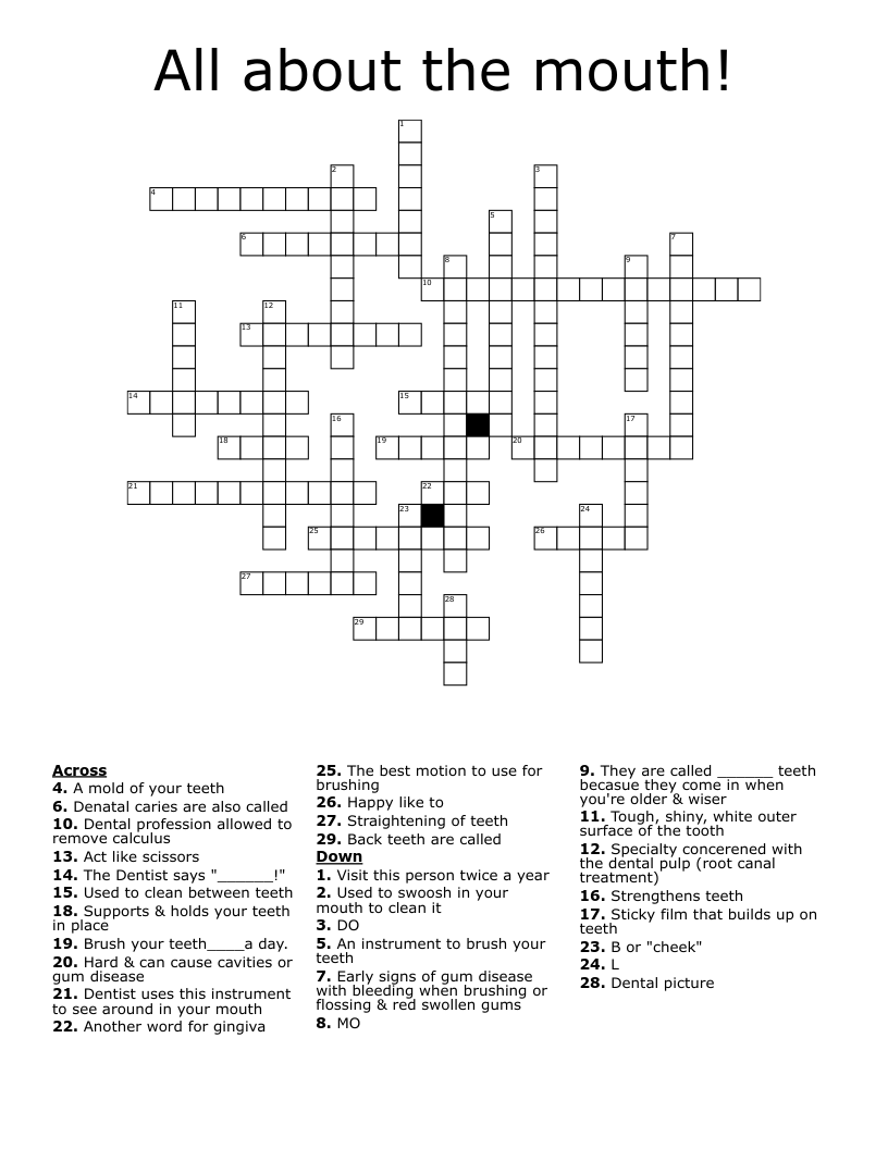 All About The Mouth Crossword WordMint All About The Mouth Crossword WordMint