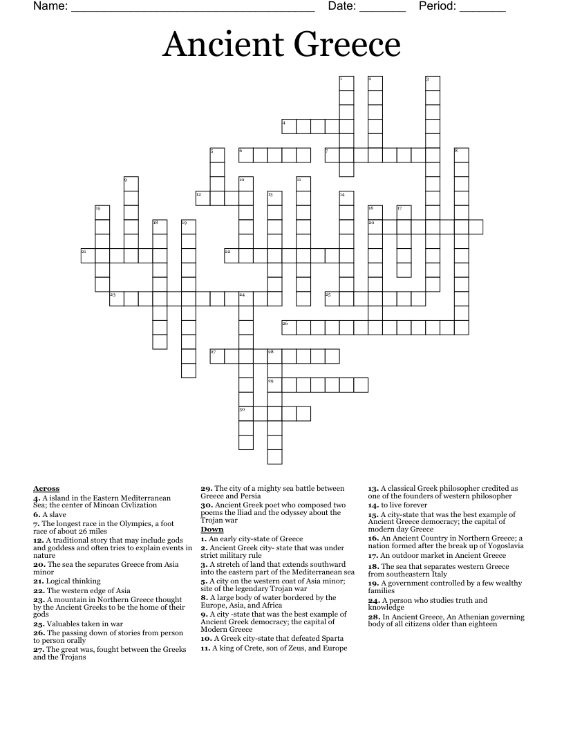 Ancient Greece Crossword WordMint