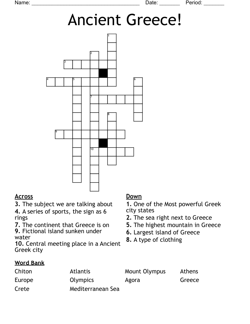 Ancient Greece Crossword WordMint