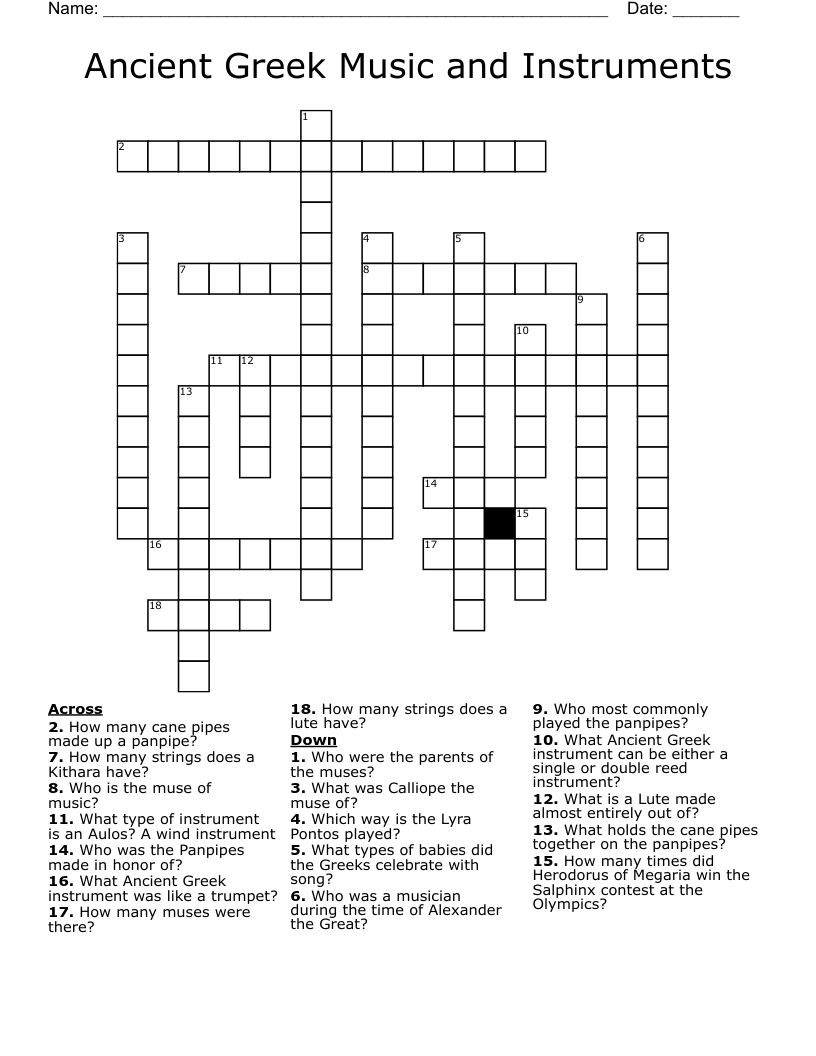 Ancient Greek Music And Instruments Crossword WordMint