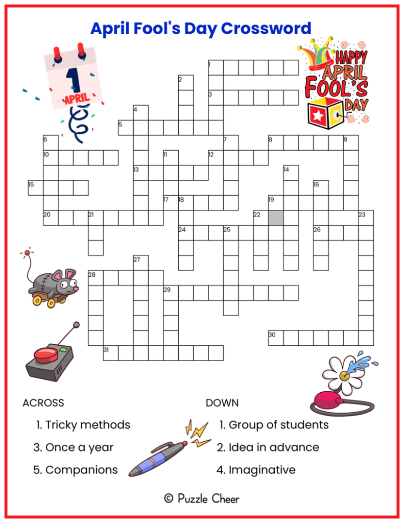 April Fool s Day Crossword Puzzle Puzzle Cheer April Fool s Day Crossword Puzzle Puzzle Cheer
