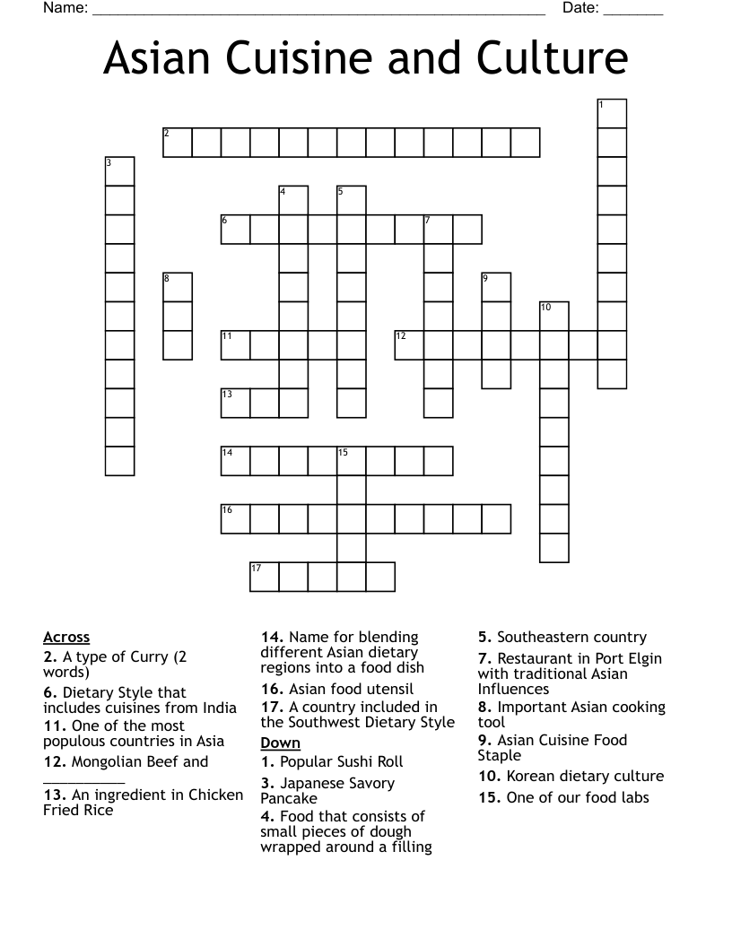 Asian Cuisine And Culture Crossword WordMint