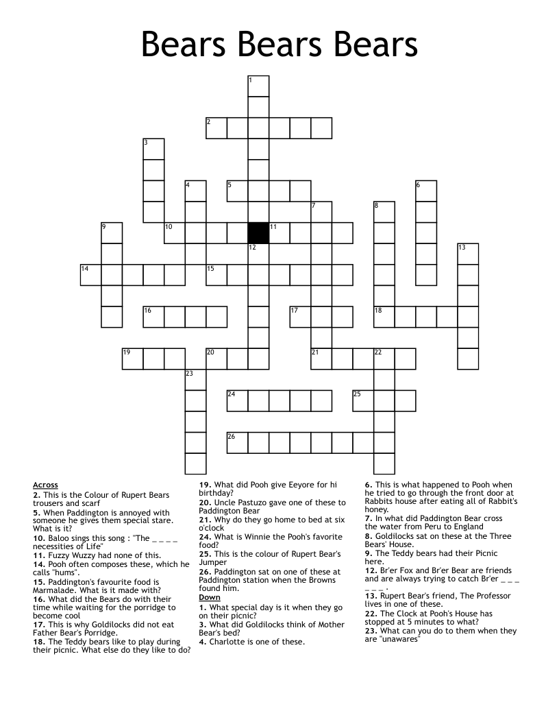 Bears Bears Bears Crossword WordMint