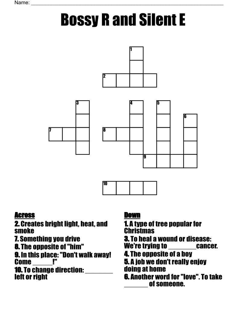 Bossy R And Silent E Crossword WordMint