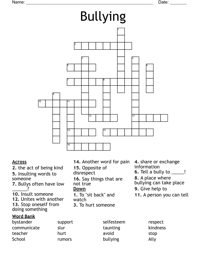 Bullying Crossword WordMint Bullying Crossword WordMint