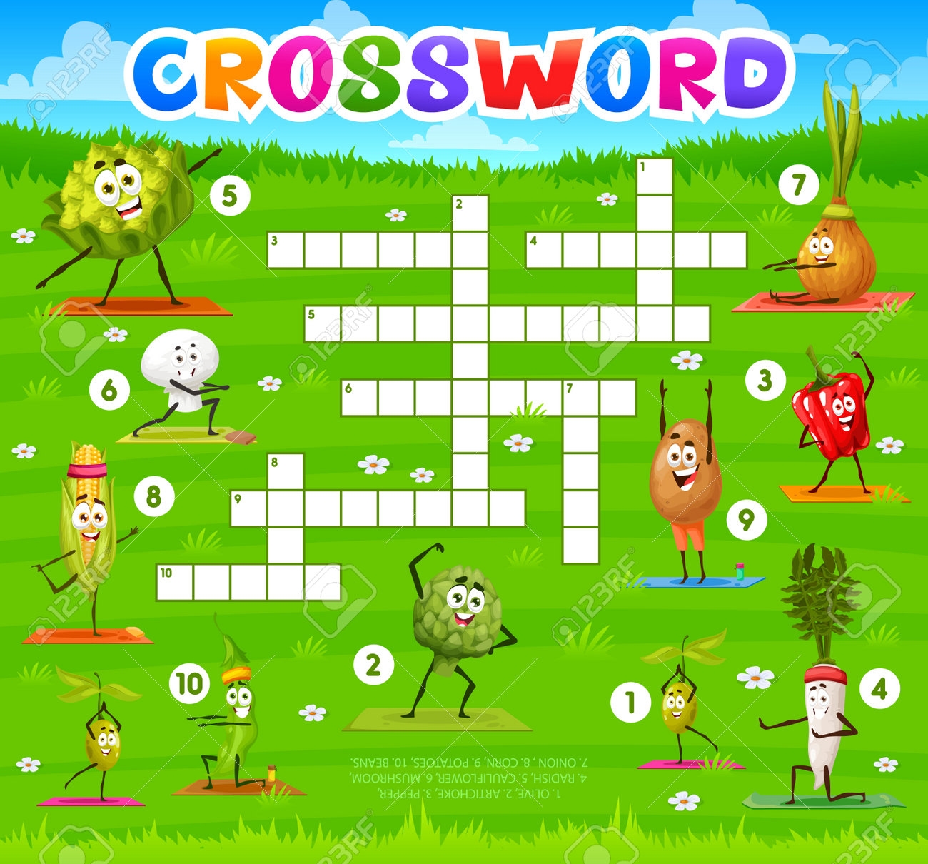 Cartoon Vegetables On Yoga Fitness Crossword Grid Find A Word Quiz Game Vector Worksheet With Funny Olive Artichoke Pepper And Radish Cauliflower Mushroom Onion With Corn Potatoes And Beans Royalty Free SVG Cartoon Vegetables On Yoga Fitness Crossword Grid Find A Word Quiz Game Vector Worksheet With Funny Olive Artichoke Pepper And Radish Cauliflower Mushroom Onion With Corn Potatoes And Beans Royalty Free SVG