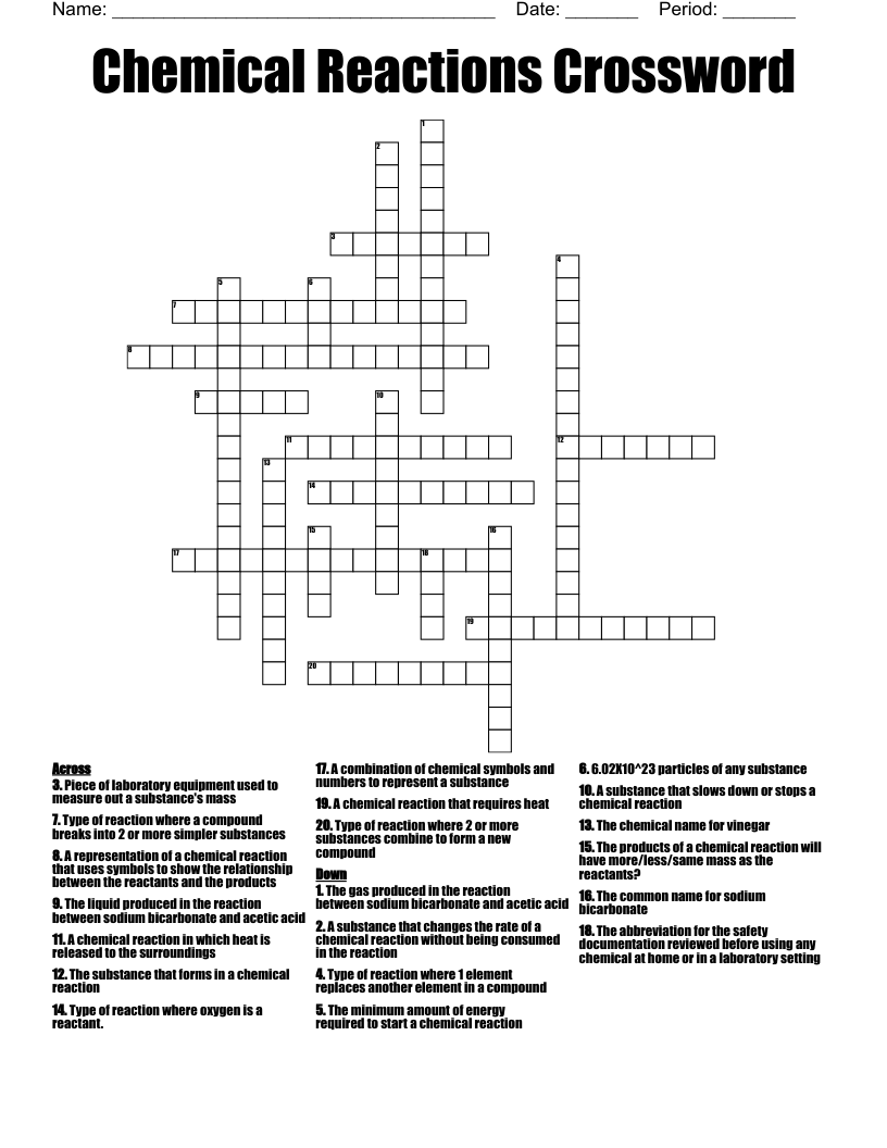 Chemistry Project Crossword WordMint Chemistry Project Crossword WordMint
