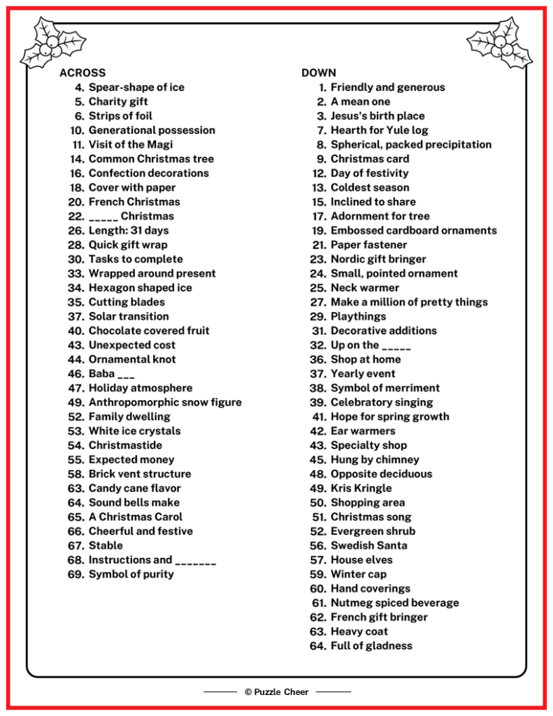 Christmas Crossword 3 From The Christmas Puzzle Book Puzzle Cheer