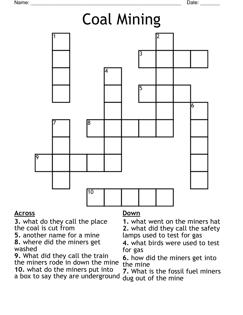 Coal Mining Crossword WordMint