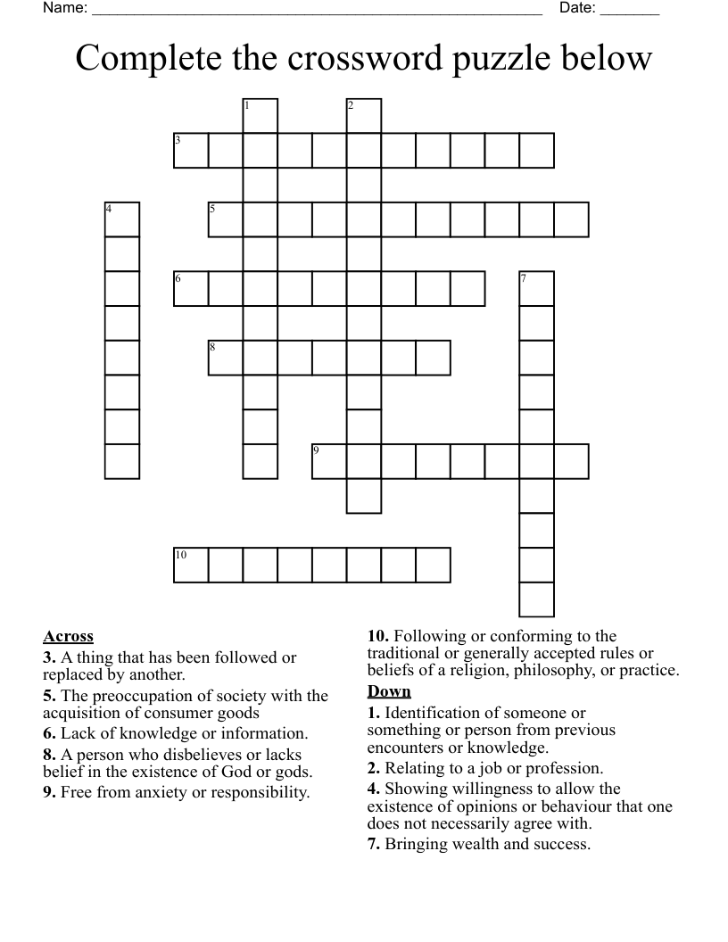 Complete The Crossword Puzzle Below WordMint