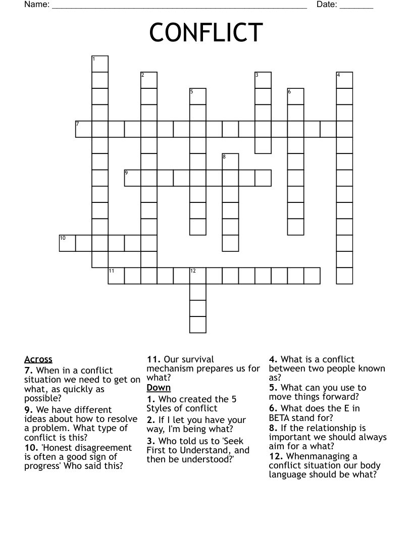 CONFLICT Crossword WordMint CONFLICT Crossword WordMint