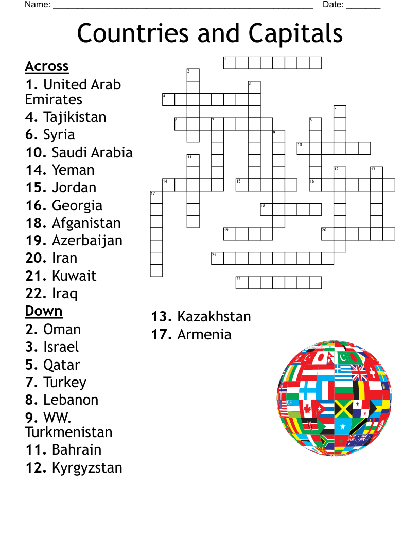 Countries And Capitals Crossword WordMint