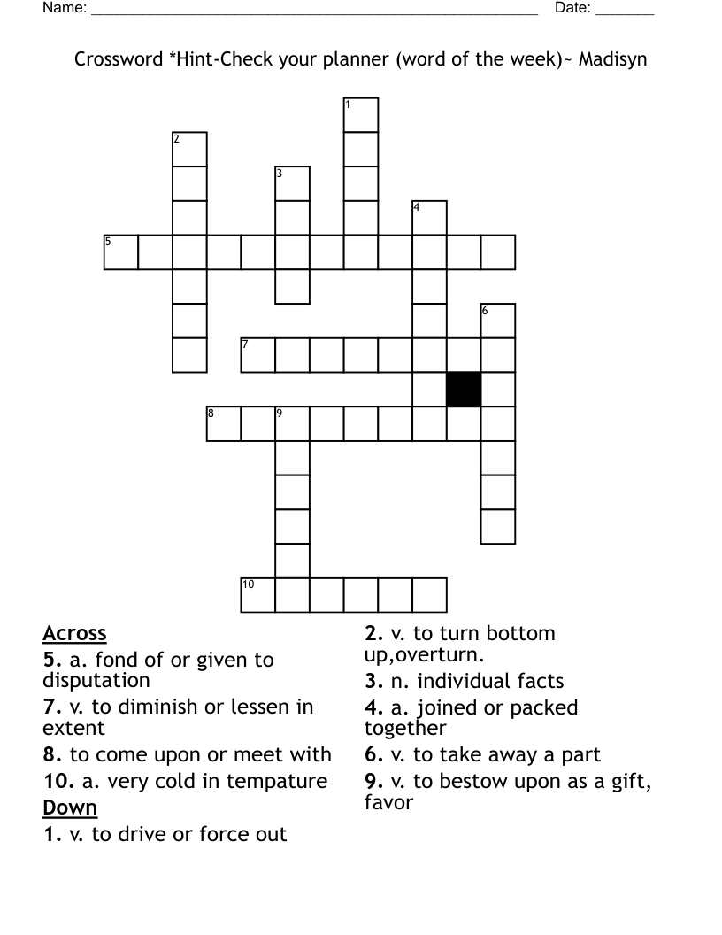 Crossword Hint Check Your Planner word Of The Week Madisyn WordMint