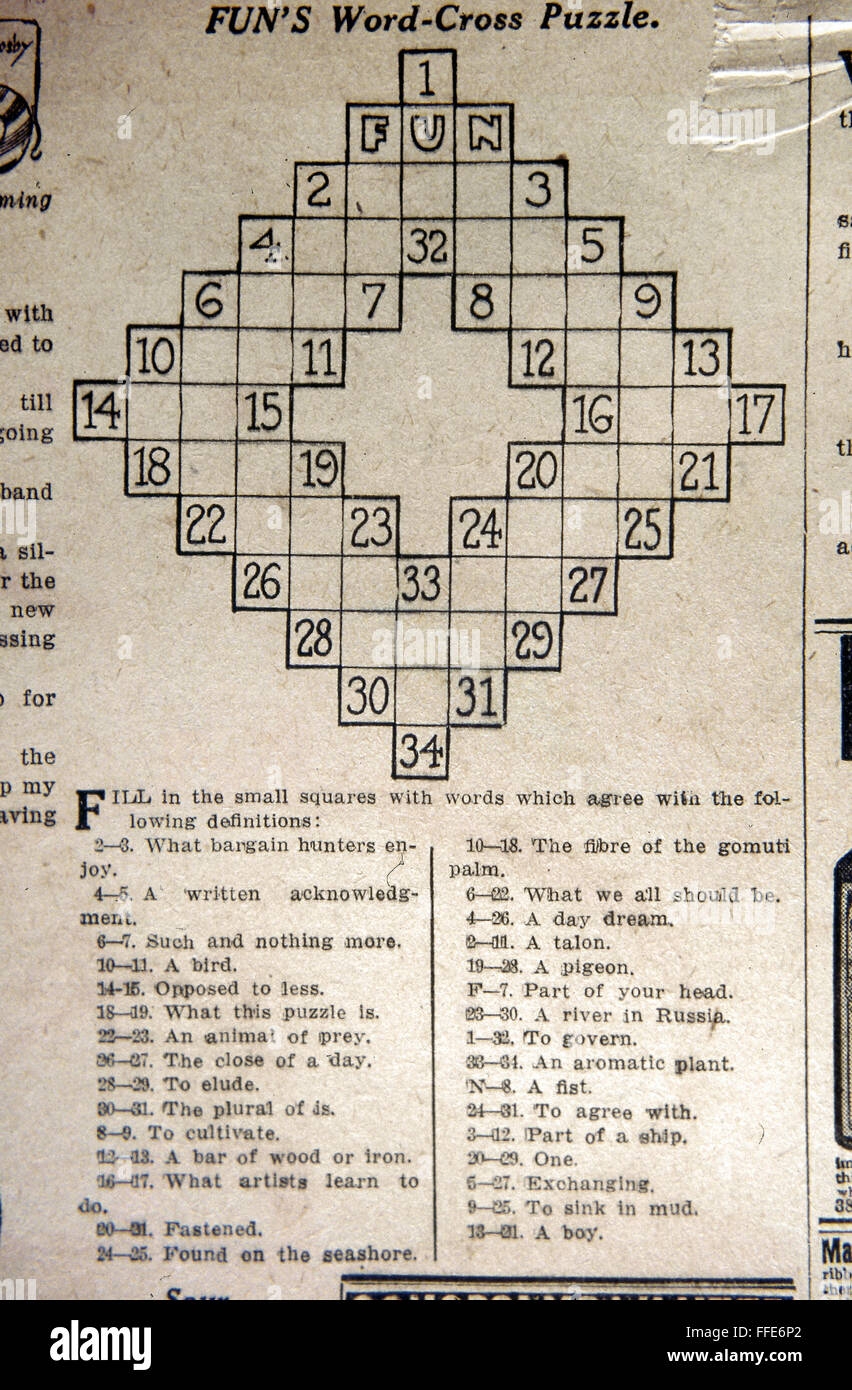 CROSSWORD PUZZLE 1913 n Word cross Puzzle The First Crossword Puzzle From The fun Supplement Of The Sunday Edition Of The New York World 21 December 1913 Stock Photo Alamy