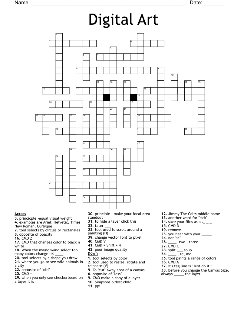 Digital Art Crossword WordMint