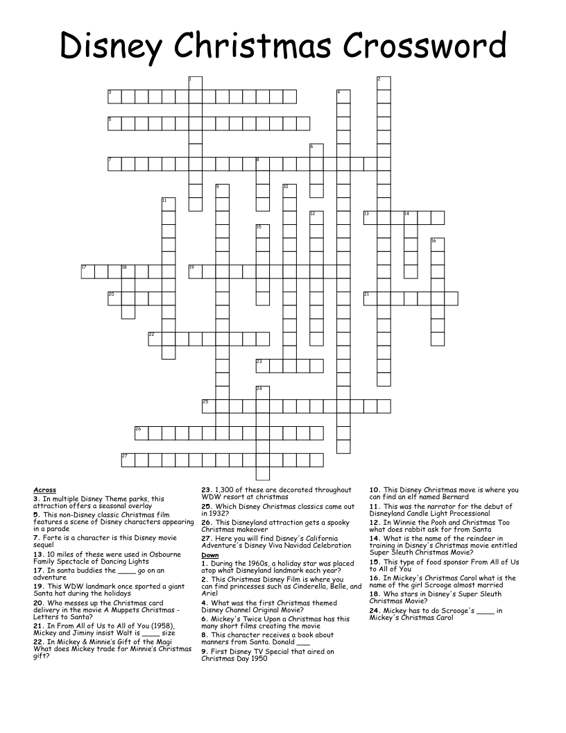 disney crossword puzzles