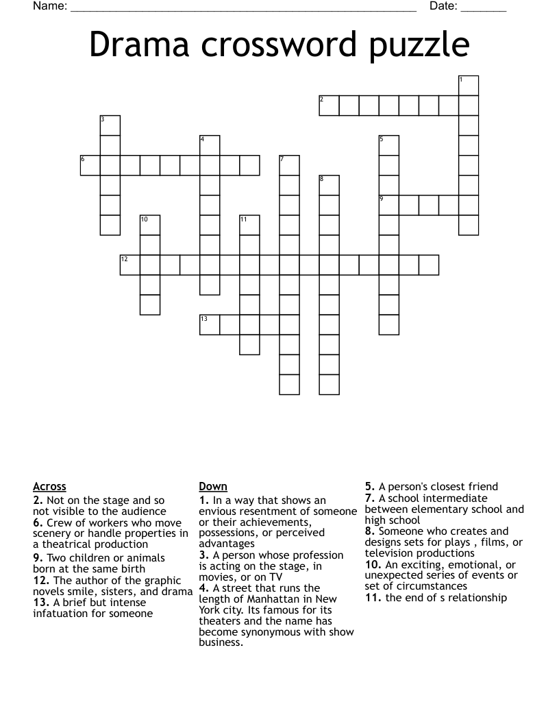 Drama Crossword Puzzle WordMint