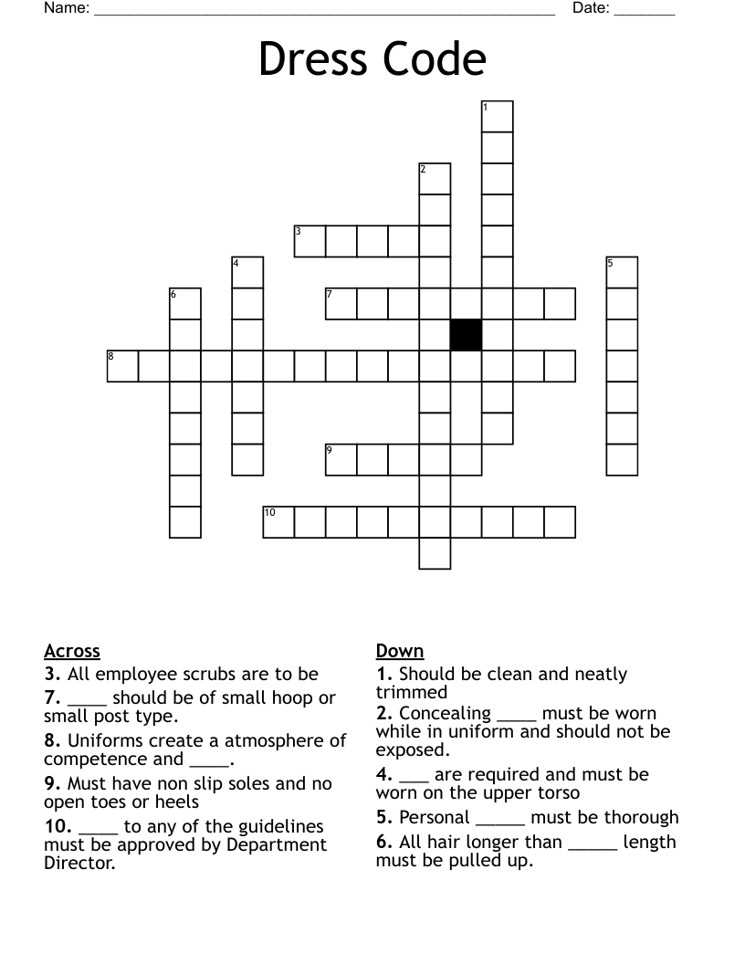 Dress Code Crossword WordMint