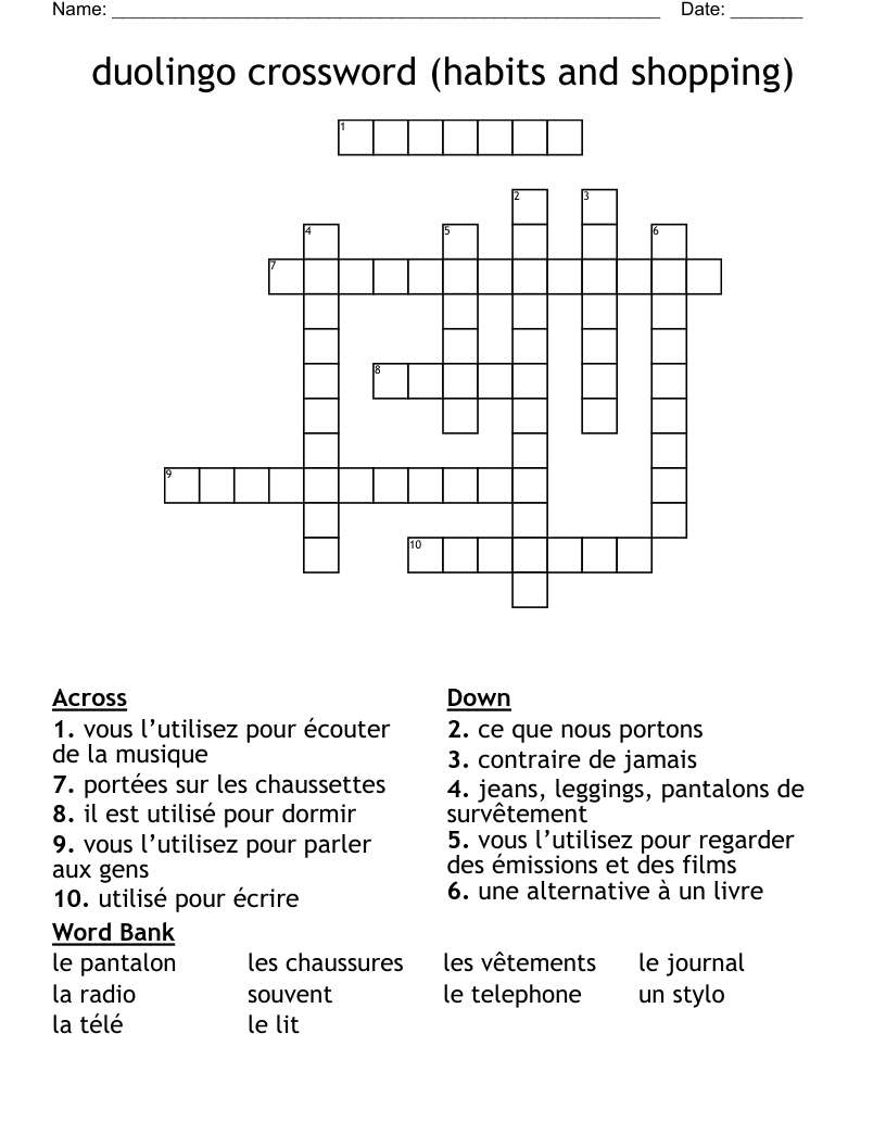 Duolingo Crossword habits And Shopping WordMint Duolingo Crossword habits And Shopping WordMint