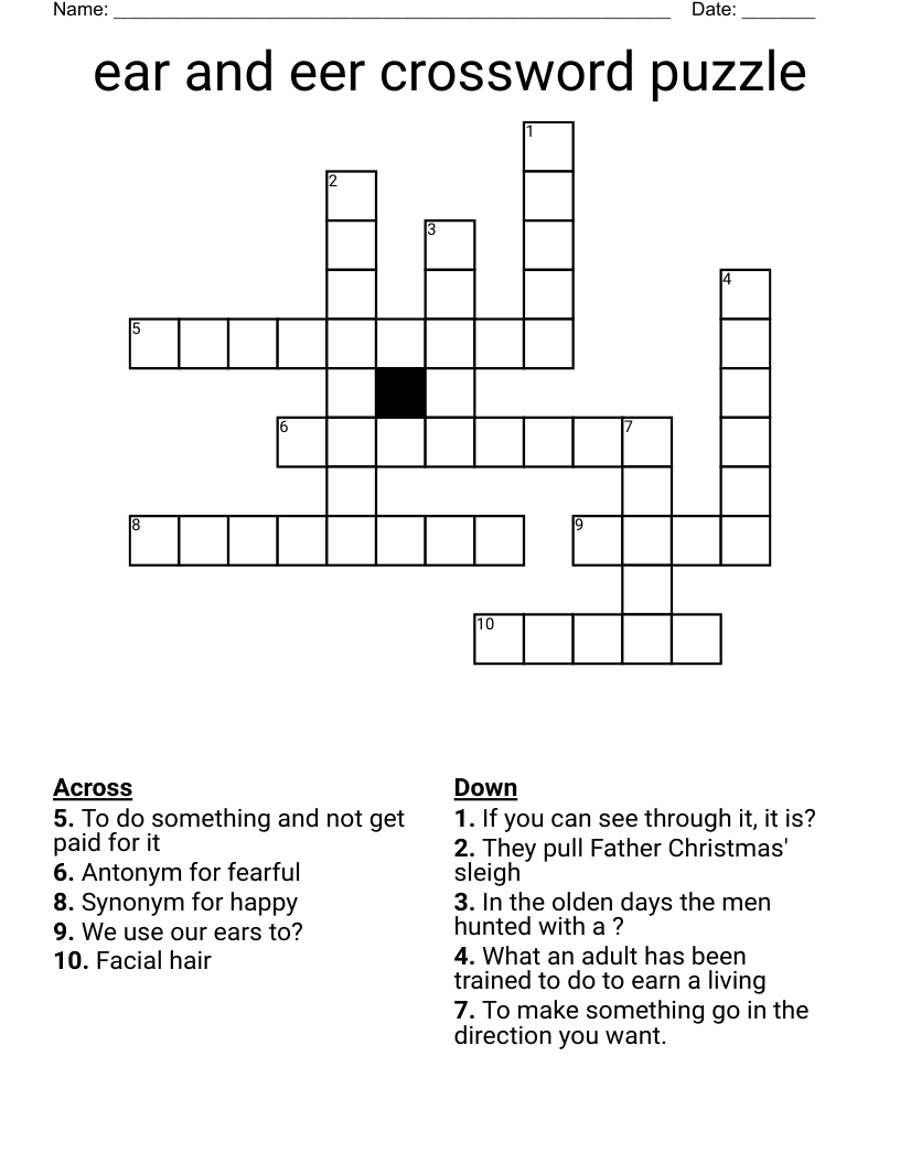 Ear And Eer Crossword Puzzle WordMint