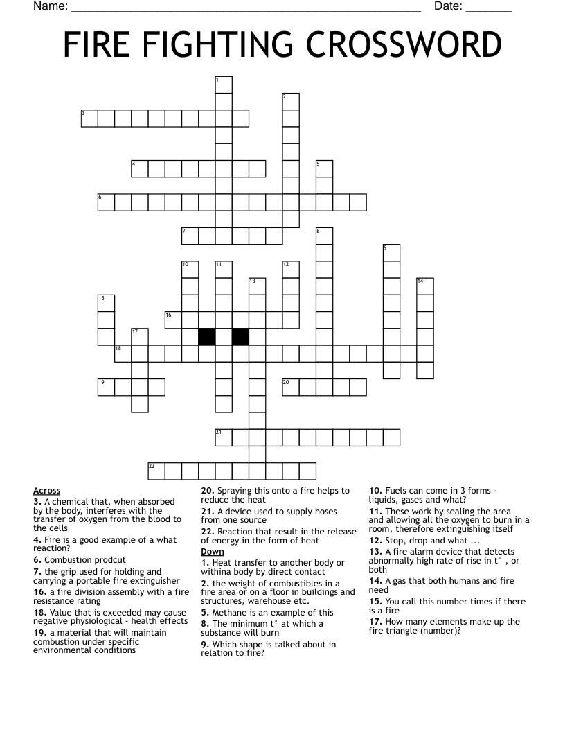 FIRE FIGHTING CROSSWORD WordMint