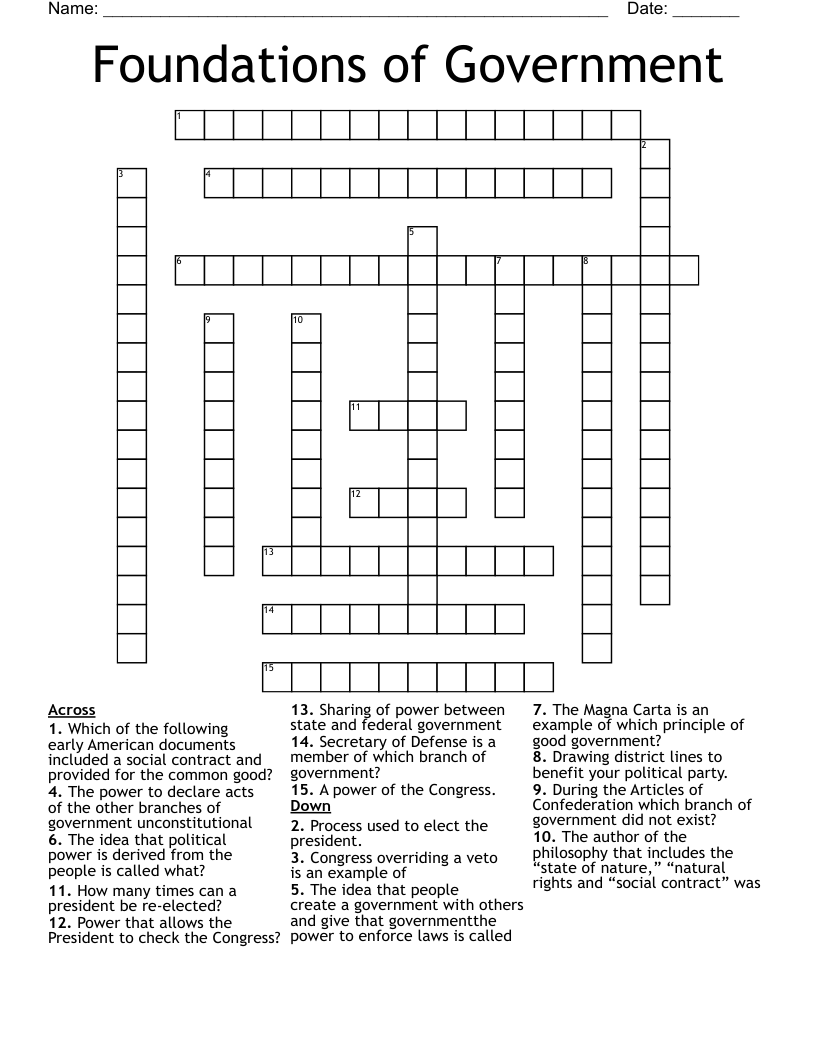 Foundations Of Government Crossword WordMint