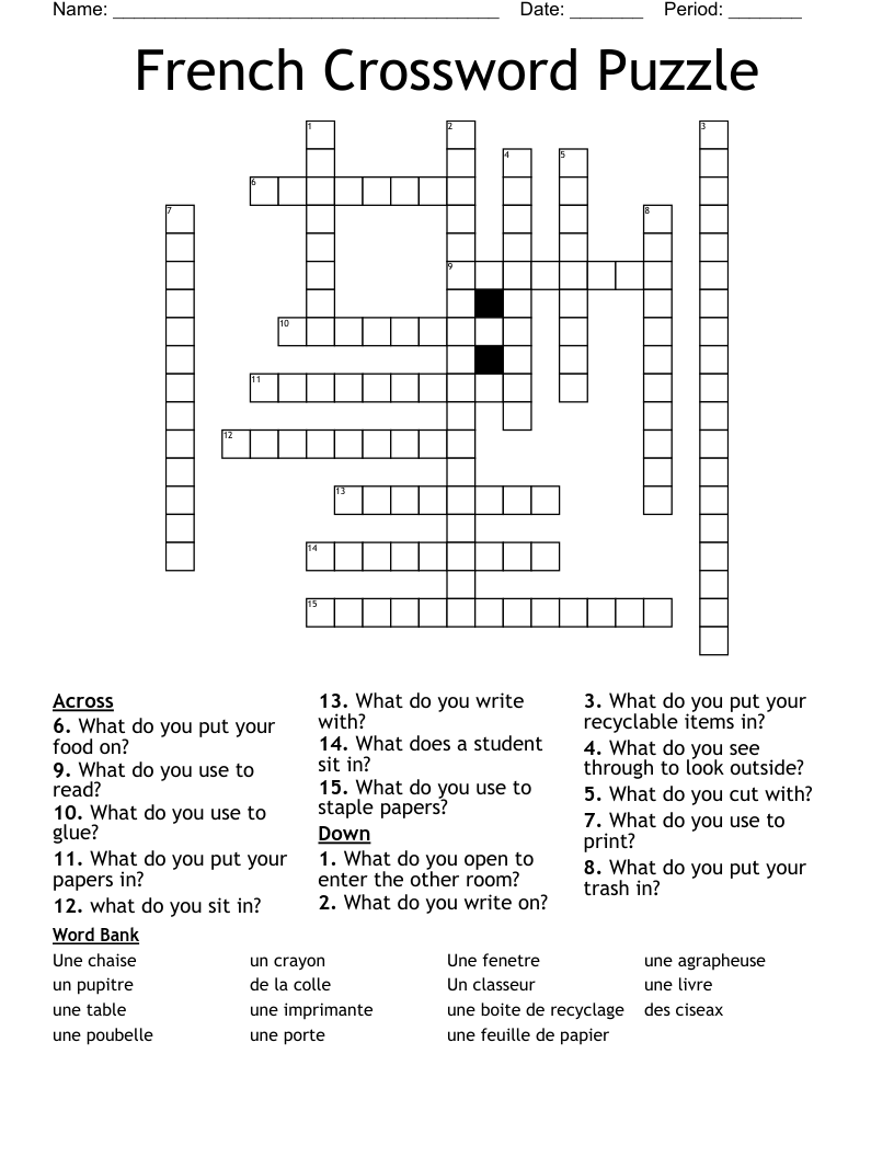 French Crossword Puzzle WordMint French Crossword Puzzle WordMint