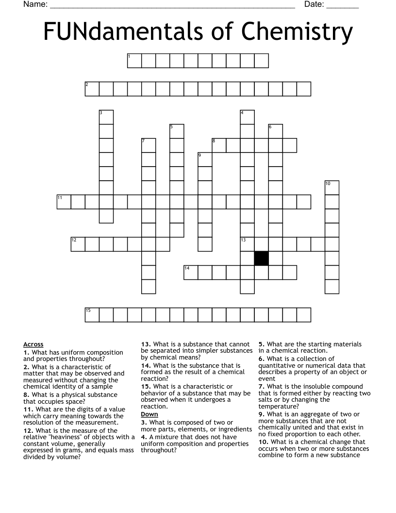 chemical reaction ingredients crossword chemical reaction ingredients crossword