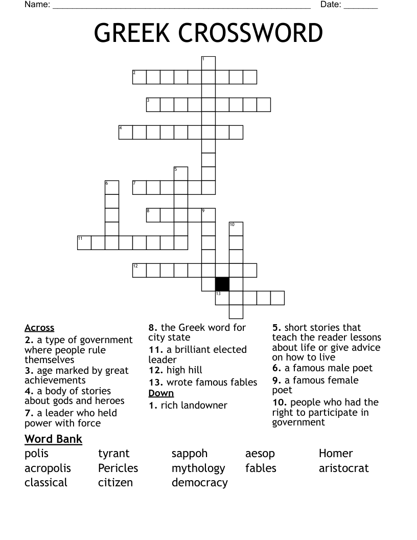 GREEK CROSSWORD WordMint GREEK CROSSWORD WordMint