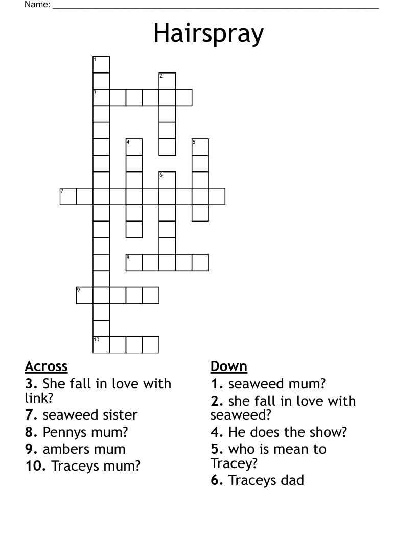 Hairspray The Muiscal Word Search WordMint Hairspray The Muiscal Word Search WordMint