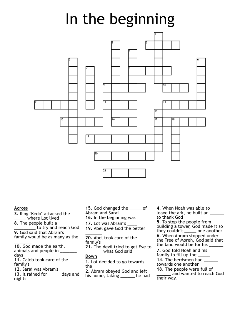 In The Beginning Crossword WordMint