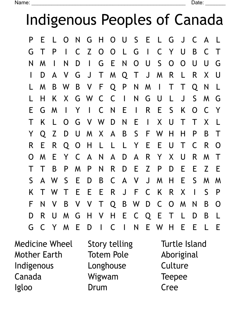 Indigenous Peoples Of Canada Word Search WordMint