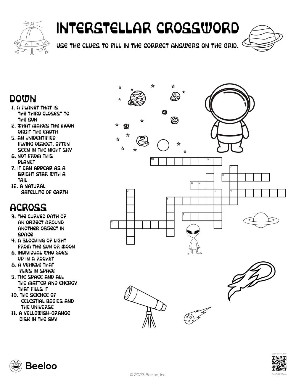 Interstellar Crossword Beeloo Printable Crafts And Activities For Kids