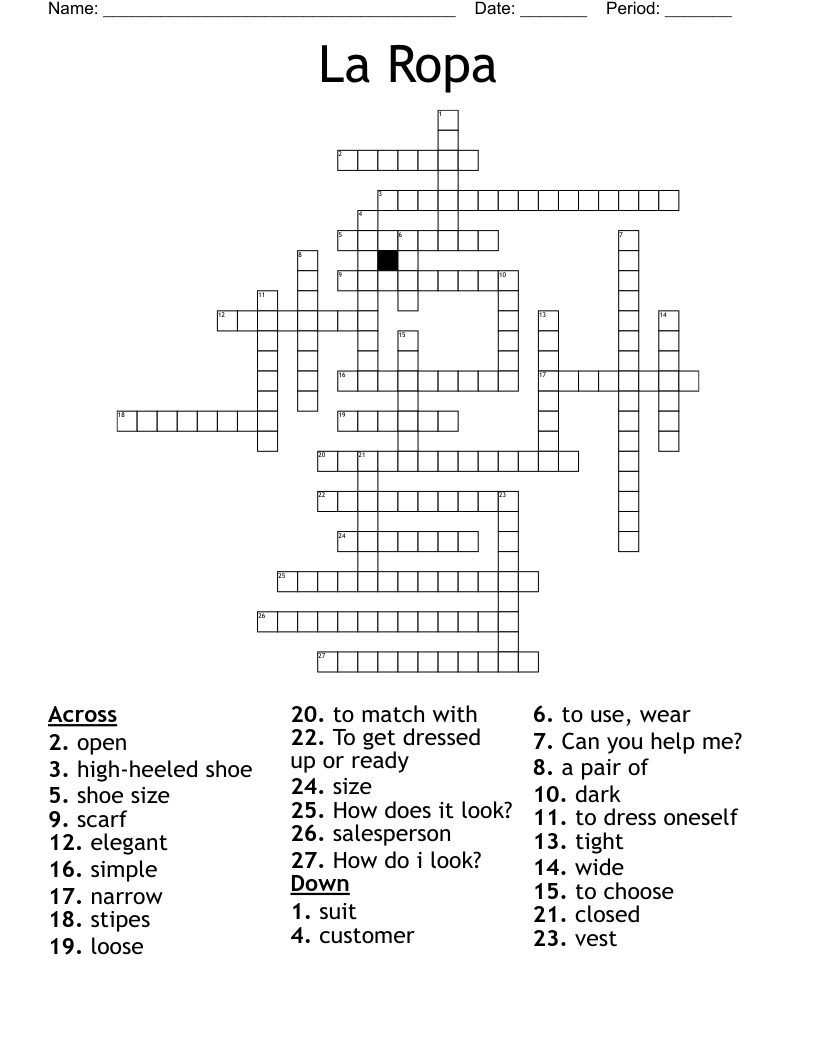 La Ropa Crossword WordMint La Ropa Crossword WordMint