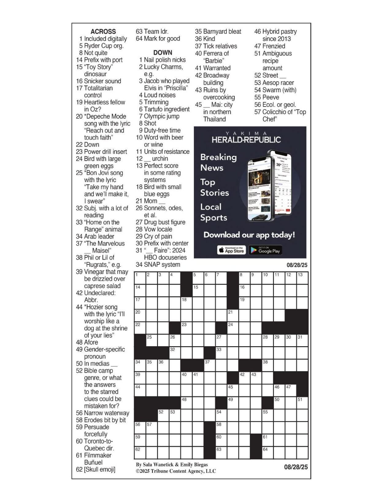 LA Times Crossword Aug 28 2025 Crosswords Yakimaherald LA Times Crossword Aug 28 2025 Crosswords Yakimaherald