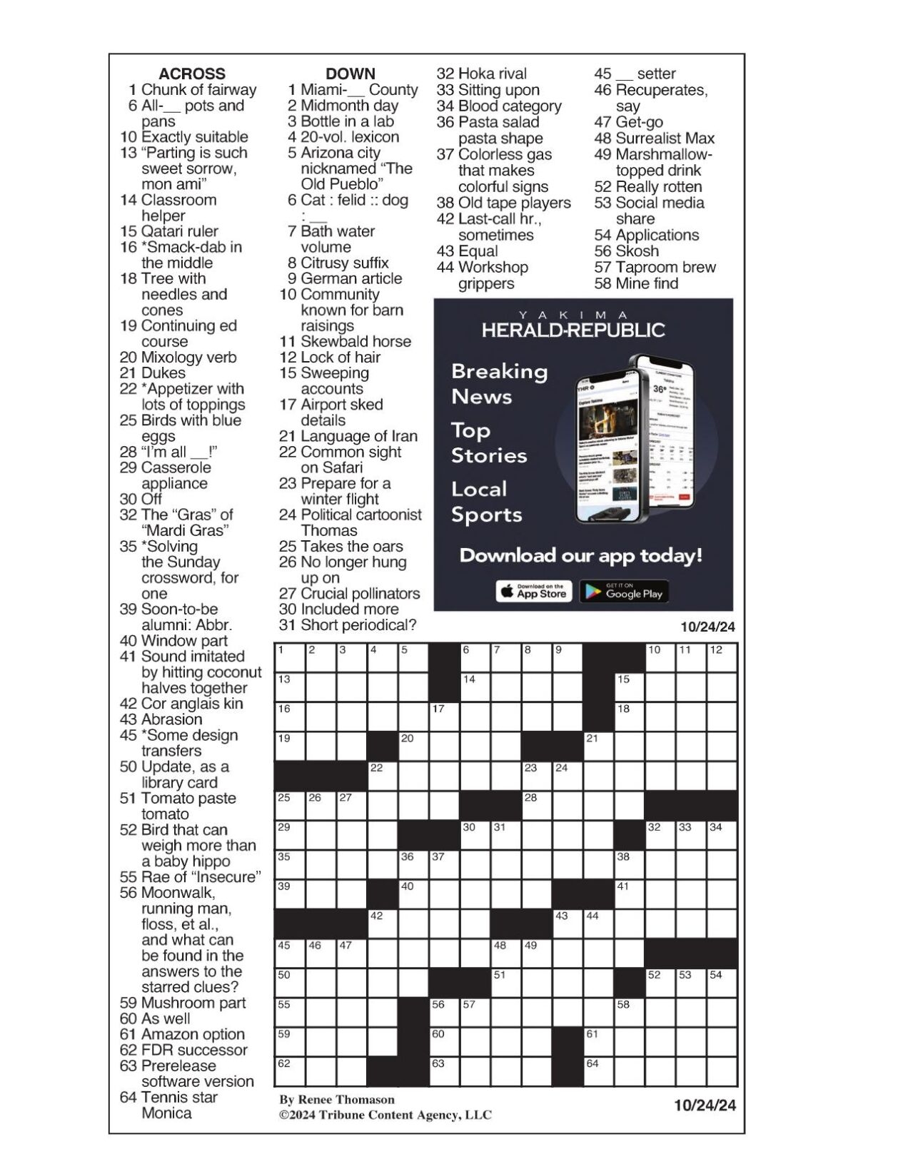LA Times Crossword Oct 24 2024 Crosswords Yakimaherald