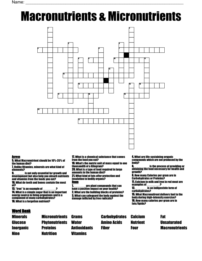Macronutrients Micronutrients Crossword WordMint