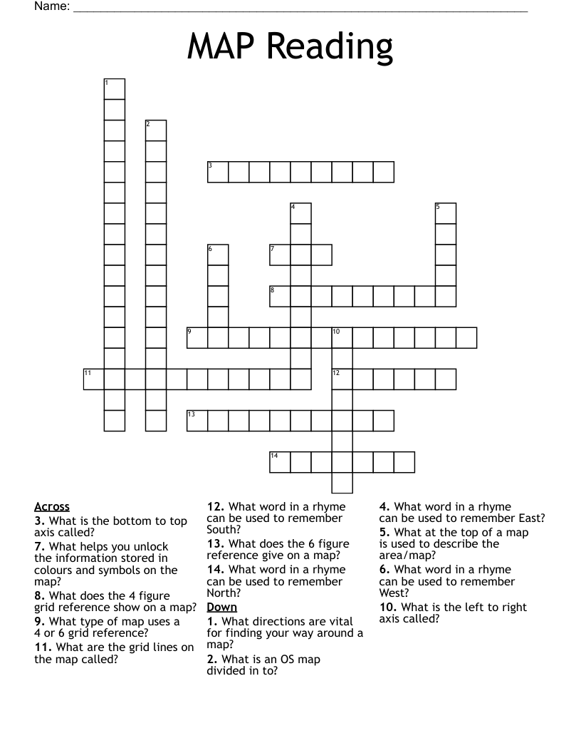 MAP Reading Crossword WordMint