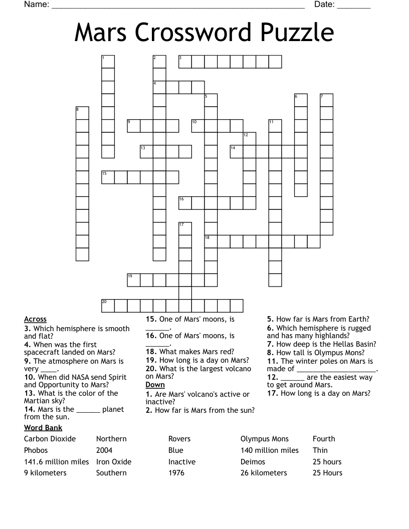 Mars Crossword Puzzle WordMint Mars Crossword Puzzle WordMint