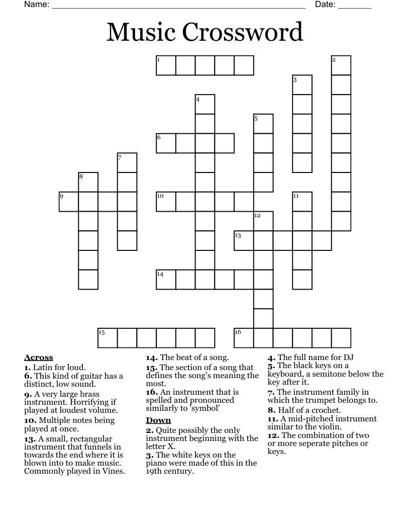 Music Crossword WordMint