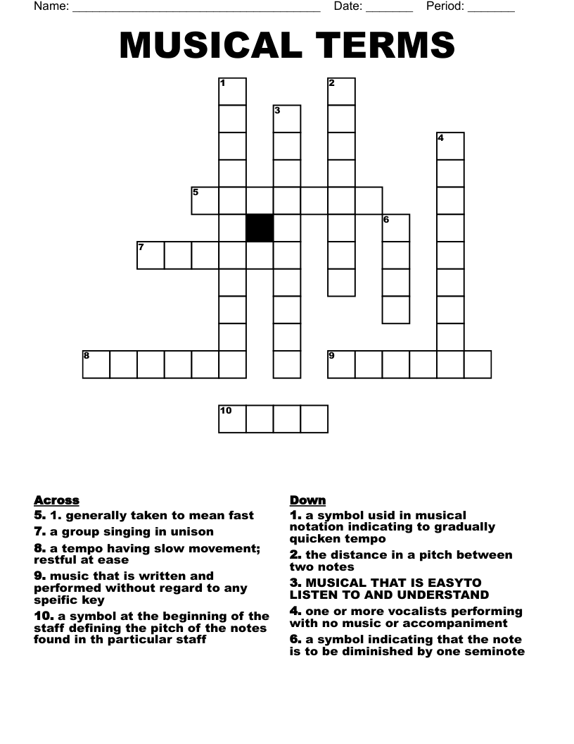 MUSICAL TERMS Crossword WordMint MUSICAL TERMS Crossword WordMint