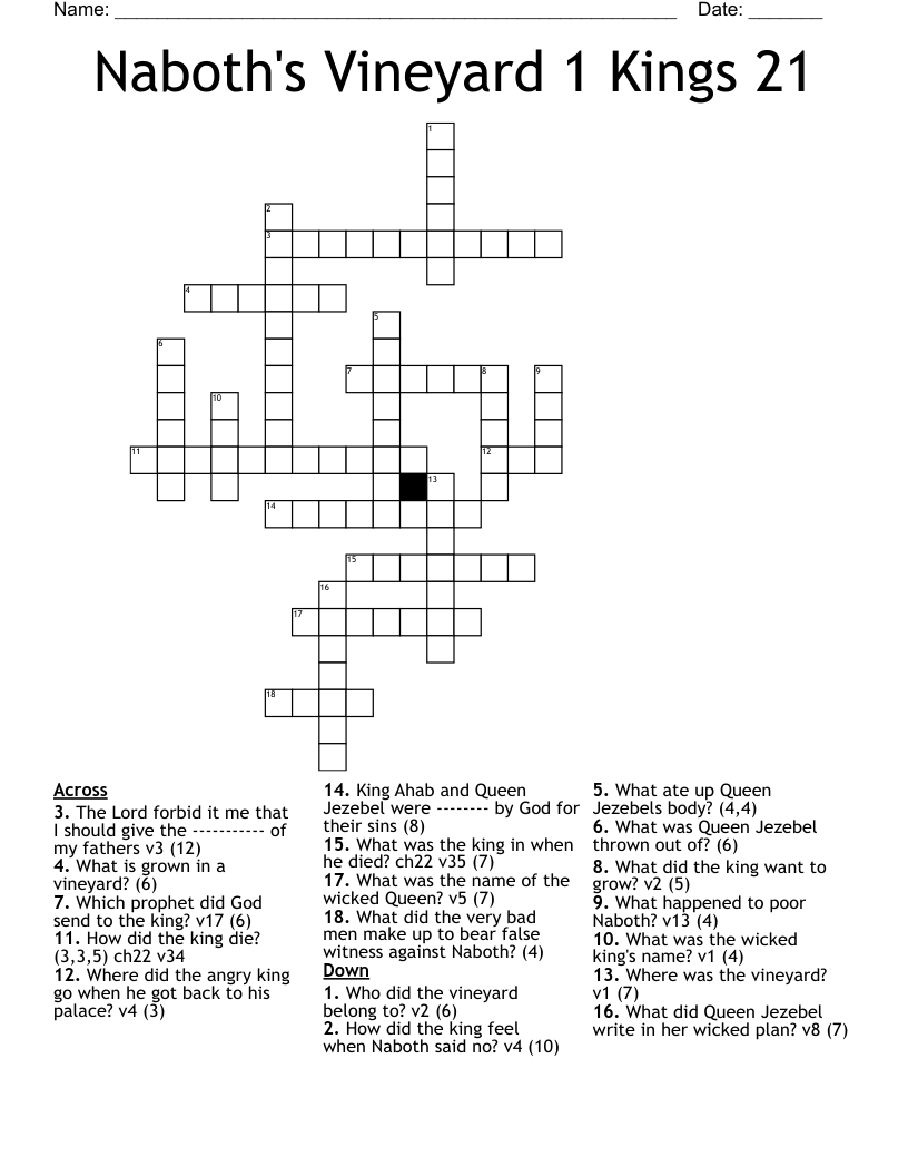 Naboth s Vineyard 1 Kings 21 Crossword WordMint