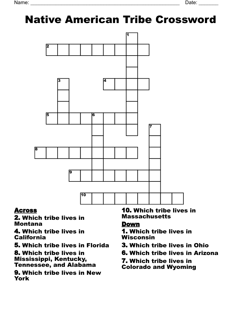 Native American Tribe Crossword WordMint