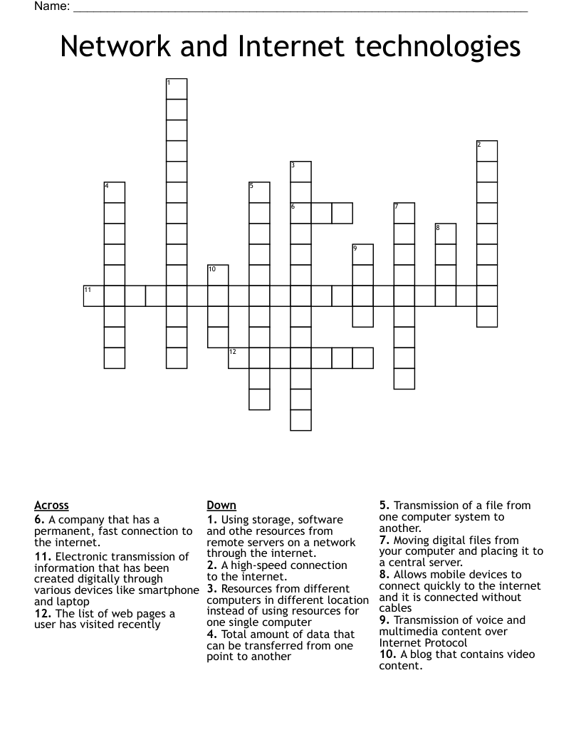 Network And Internet Technologies Crossword WordMint