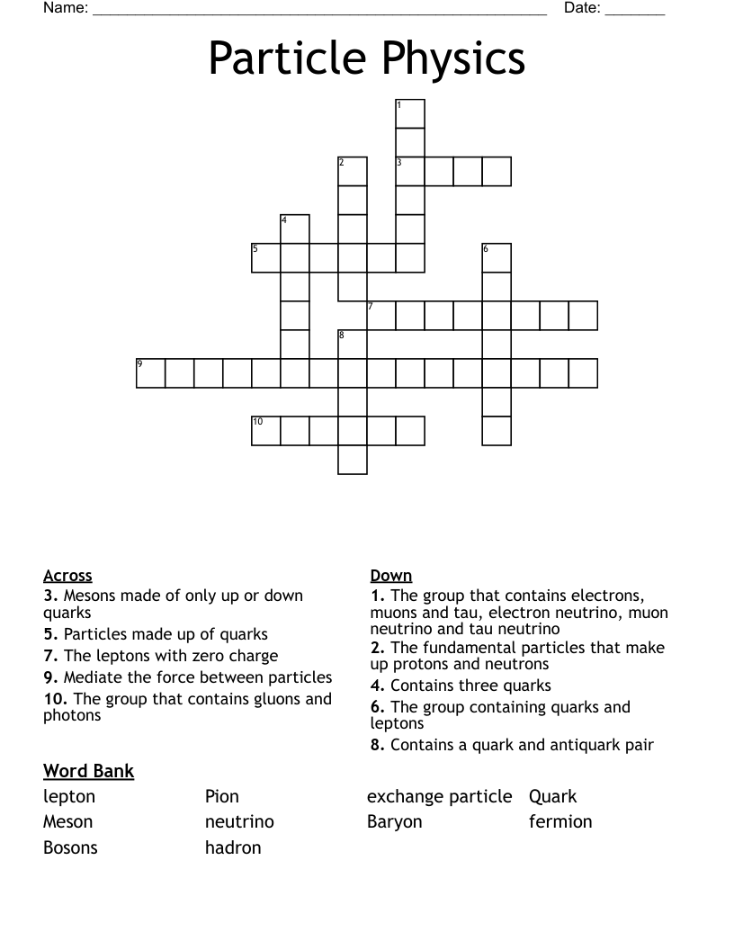 Particle Physics Crossword WordMint